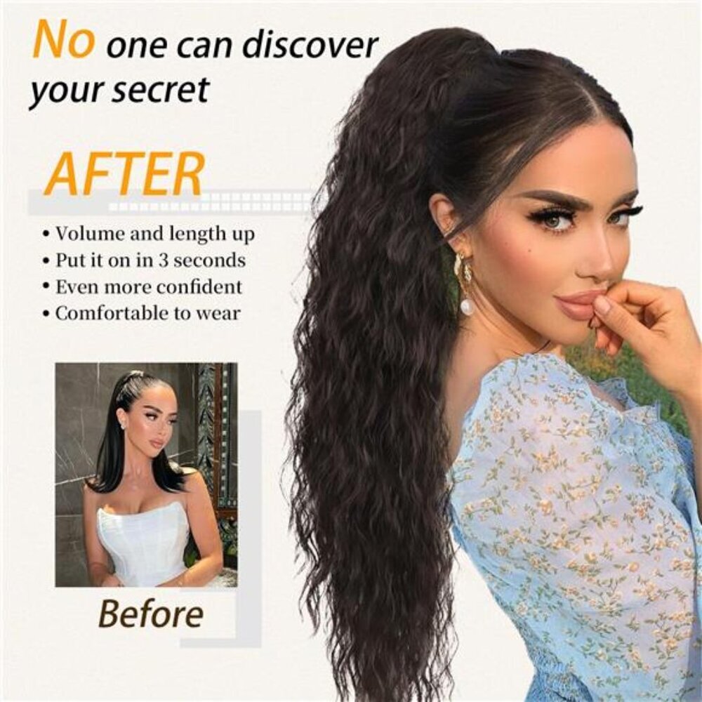 Claw Long Wavy Ponytail Extension Black Brown 30" Curly Pony Tail Clip - Picture 4 of 7